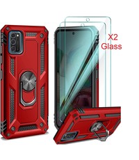 Ntech Samsung Galaxy A41 Ring Armor hoesje + 2x Screenprotector - Rood