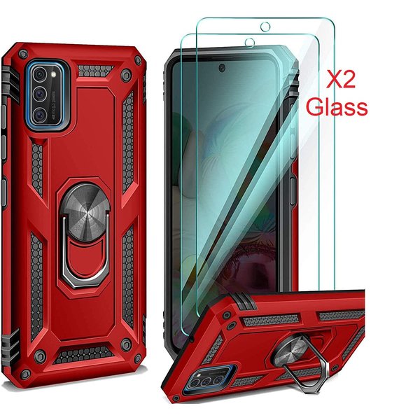 Ntech Hoesje Geschikt Voor Samsung Galaxy A41 Ring Armor hoesje + 2x Screenprotector - Rood