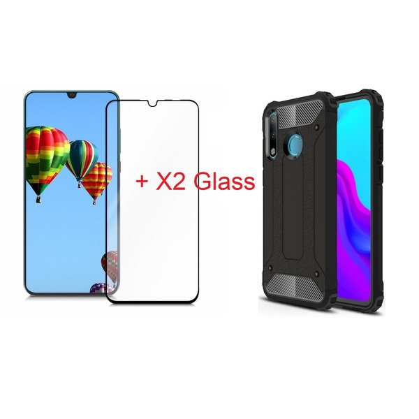 Ntech Hoesje Geschikt voor Huawei P30 Lite / P30 Lite New Edition X2 Screen Protecter + Armor Hoesje Zwart