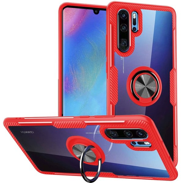 Ntech Huawei P30 Pro Luxe Hoesje Back case Met Metalen Ring houder - Rood