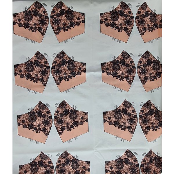 Merkloos Stof voor mondkapjes van 100% katoen | voorbedrukt paneel |12 mondkapjes om zelf te naaien - exclusieve designs - bloemen - Roze