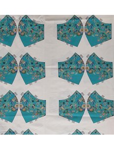 Merkloos Stof voor mondkapjes van 100% katoen | voorbedrukt paneel |12 mondkapjes om zelf te naaien - exclusieve designs - bloemen - Turquoise