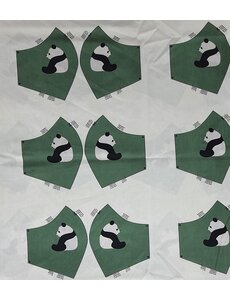 Merkloos Stof voor mondkapjes van 100% katoen | voorbedrukt paneel |12 mondkapjes om zelf te naaien - exclusieve designs - Panda - Groen