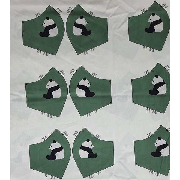 Merkloos Stof voor mondkapjes van 100% katoen | voorbedrukt paneel |12 mondkapjes om zelf te naaien - exclusieve designs - Panda - Groen