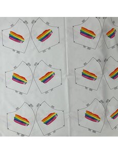 Merkloos Stof voor mondkapjes van 100% katoen | voorbedrukt paneel |12 mondkapjes om zelf te naaien - exclusieve designs - Regenboog - Wit