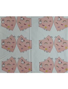 Merkloos Stof voor mondkapjes van 100% katoen | voorbedrukt paneel |12 mondkapjes om zelf te naaien - exclusieve designs - Unicorn - Roze