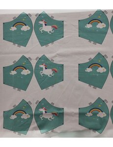 Merkloos Stof voor mondkapjes van 100% katoen | voorbedrukt paneel |12 mondkapjes om zelf te naaien - exclusieve designs - Unicorn - Turquoise