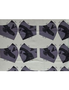 Merkloos Stof voor mondkapjes van 100% katoen | voorbedrukt paneel |12 mondkapjes om zelf te naaien - exclusieve designs - Vogel - Zwart