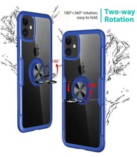 Ntech Apple iPhone 11 Luxe Back Hoesje Metalen Ring houder - Donker Blauw