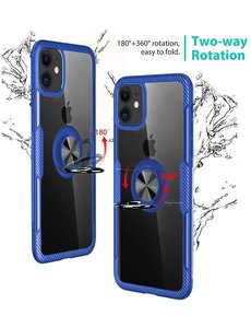 Ntech Apple iPhone 11 Luxe Back Hoesje Metalen Ring houder - Donker Blauw