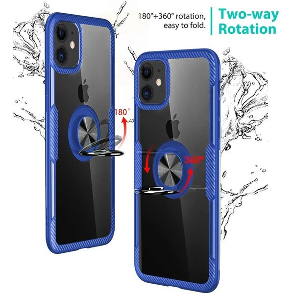 Ntech Hoesje Geschikt voor iPhone 11 Luxe Back Hoesje Metalen Ring houder - Donker Blauw