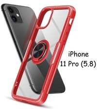 Ntech Apple iPhone 11 Pro Luxe Back Hoesje Metalen Ring houder - Rood