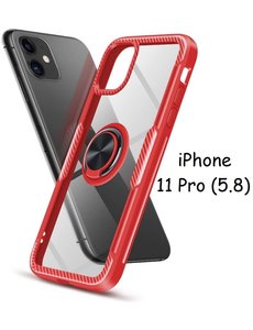 Ntech Apple iPhone 11 Pro Luxe Back Hoesje Metalen Ring houder - Rood