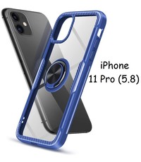 Ntech Apple iPhone 11 Pro Luxe Back Hoesje Metalen Ring houder - Donker Blauw