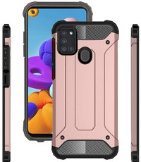 Ntech Samsung Galaxy A21S Rugged Hybride Armor Hoesje - Rose goud