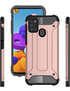 Ntech Samsung Galaxy A21S Rugged Hybride Armor Hoesje - Rose goud