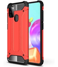 Ntech Samsung Galaxy A21S Rugged Hybride Armor Hoesje - Rood