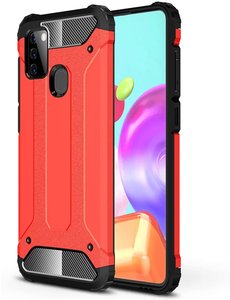 Ntech Samsung Galaxy A21S Rugged Hybride Armor Hoesje - Rood
