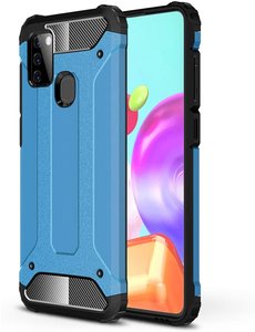 Ntech Samsung Galaxy A21S Rugged Hybride Armor Hoesje - Licht Blauw