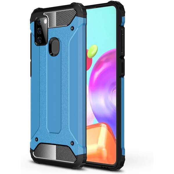 Ntech Hoesje Geschikt Voor Samsung Galaxy A21S Rugged Hybrid Armor Hoesje - Licht Blauw