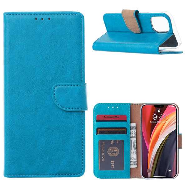 Ntech Hoesje Geschikt voor iPhone 12 Mini Hoesje met Pasjeshouder case Blauw