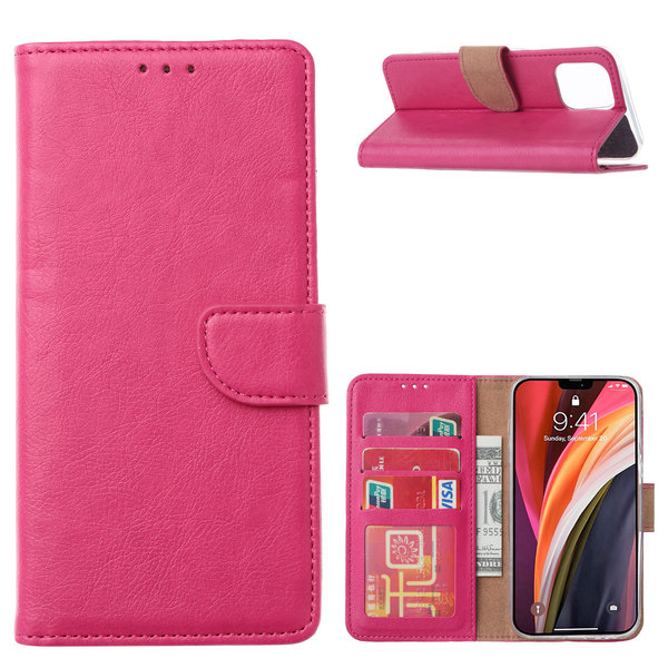 Ntech Hoesje Geschikt voor iPhone 12 / 12 Pro Hoesje Pink Bookcase Met Pasjeshouder