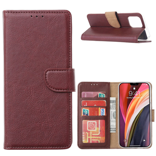 Ntech Hoesje Geschikt voor iPhone 12 / 12 Pro Hoesje Bordeaux Bookcase Met Pasjeshouder