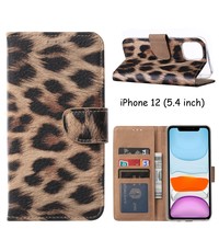 Ntech iPhone 12 Mini Boek Hoesje Luipaard print