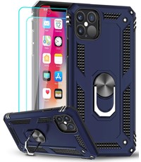 Ntech iPhone 12/12 Pro hoesje Tough armor ring Blauw + 2 stuks screenprotector