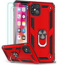 Ntech iPhone 12/12 Pro hoesje Tough armor ring Rood + 2 stuks screenprotector