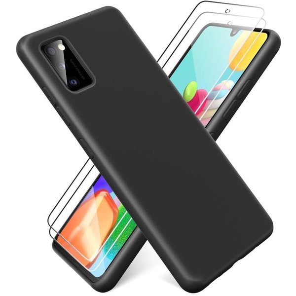 Ntech Hoesje Geschikt Voor Samsung Galaxy A41 Hoesje Zwart - Siliconen Back cover + 2X tempered glass