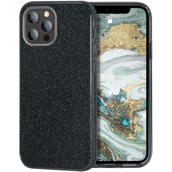 Ntech Hoesje Geschikt voor iPhone 12 / 12 Pro Hoesje - Glitter TPU backcover - zwart