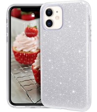 Ntech iPhone 12 / 12 Pro Hoesje Glitter TPU backcover Zilver