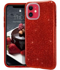 Ntech iPhone 12 / 12 Pro Hoesje Glitter TPU backcover Rood