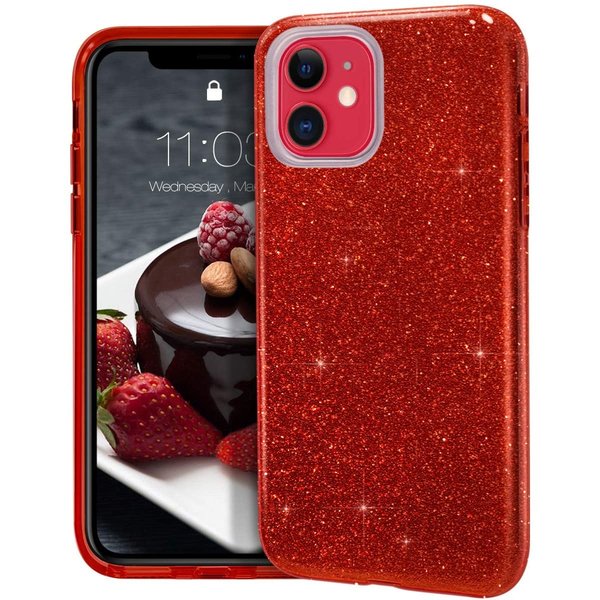 Ntech Hoesje Geschikt voor iPhone 12 / 12 Pro Hoesje - Glitter TPU backcover - Rood