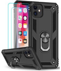 Ntech iPhone 12 Mini hoesje Tough armor ring Zwart + 2 stuks screenprotector