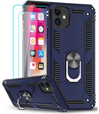 Ntech iPhone 12 Mini hoesje Tough armor ring Donker Blauw + 2 stuks screenprotector