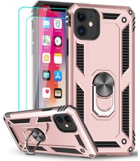 Ntech iPhone 12 Mini hoesje Tough armor ring Rose Goud + 2 stuks screenprotector