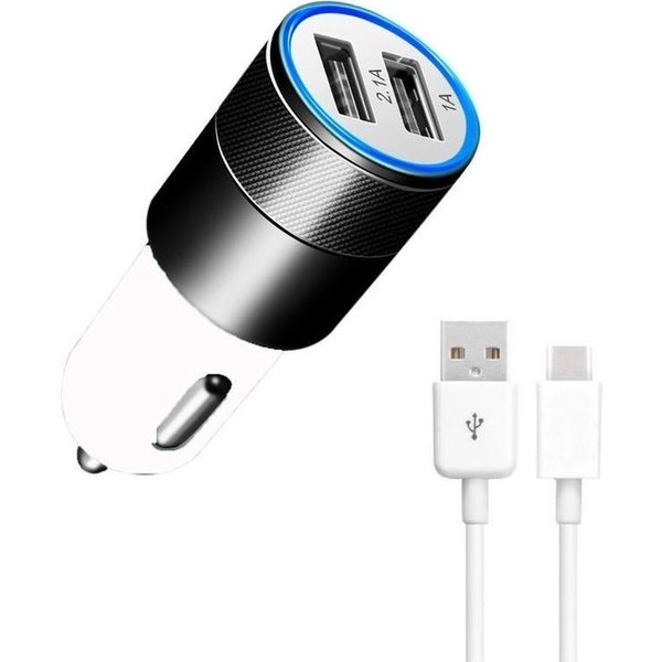 Durata Durata DR-DC858 Zwart 2 USB Poorten USB autolader 2.1A Snel Oplader Auto adapter met 1 Type C USB Kabel Voor Geschikt voor Samsung / Geschikt voor Sony / Geschikt voor Huawei / Motorola / Oppo / OnePlus / HTC / Xiaomi / Alcatel