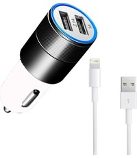 Durata Durata DR-DC858 Zwart 2 USB Poorten USB autolader 2.1A Snel Oplader Auto adapter Met Lightning kabel voor iPhone 11 / Pro / Max / X / Xs/ XR / MAX / 8 / 8 Plus / SE / 2020 / 5S / 5 / 5C / 6S / 6 Plus / 7 / 7 Plus / iPad