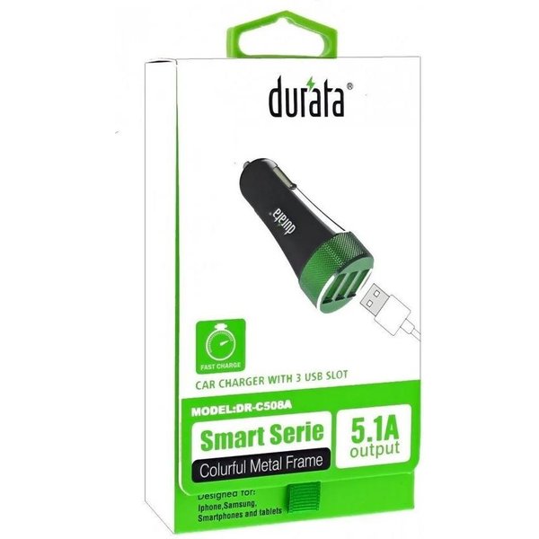 Durata Durata DR-C508A Zwart Autolader 3 USB Poort 5.1A met 1 Lightning iPhone USB Kabel voor iPhone 11 / Pro / Max / X / Xs/ XR / MAX / 8 / 8 Plus / SE / 2020 / 5S / 5 / 5C / 6S / 6 Plus / 7 / 7 Plus / iPad