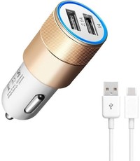 Durata Durata DR-DC858 Goud 2 USB Poorten USB autolader 2.1A Snel Oplader Auto adapter met 1 Type C USB Kabel Voor Samsung / Sony / Huawei / Motorola / Oppo / OnePlus / HTC / Xiaomi / Alcatel