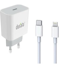 Durata Durata adapter DR-75 met PD-poort 18W 3.0A Snellader Single-poort 18W oplader + USB-C naar Lightning kabel - Power Delivery oplader - Voor Apple iPhone