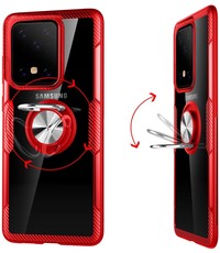 Ntech Samsung Galaxy S20 Luxe Back Hoesje & Metalen Ring houder Rood