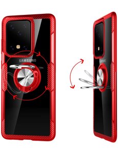 Ntech Samsung Galaxy S20 Luxe Back Hoesje & Metalen Ring houder Rood