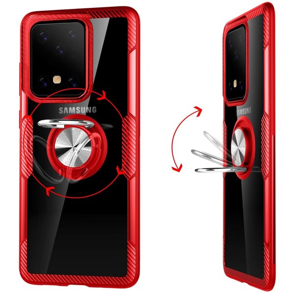 Ntech Hoesje Geschikt Voor Samsung Galaxy S20 Luxe Back Hoesje & Metalen Ring houder - Rood