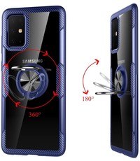 Ntech Samsung Galaxy S20 Luxe Back Hoesje & Metalen Ring houder Blauw