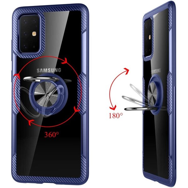 Ntech Hoesje Geschikt Voor Samsung Galaxy S20 Luxe Back Hoesje & Metalen Ring houder - Blauw