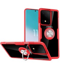 Ntech Samsung Galaxy S20 Plus Luxe Back Hoesje & Metalen Ring houder Rood