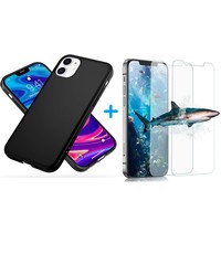 Ntech iPhone 12 / 12 Pro Silicone hoesje zwart + 2x tempered glass screeprotector